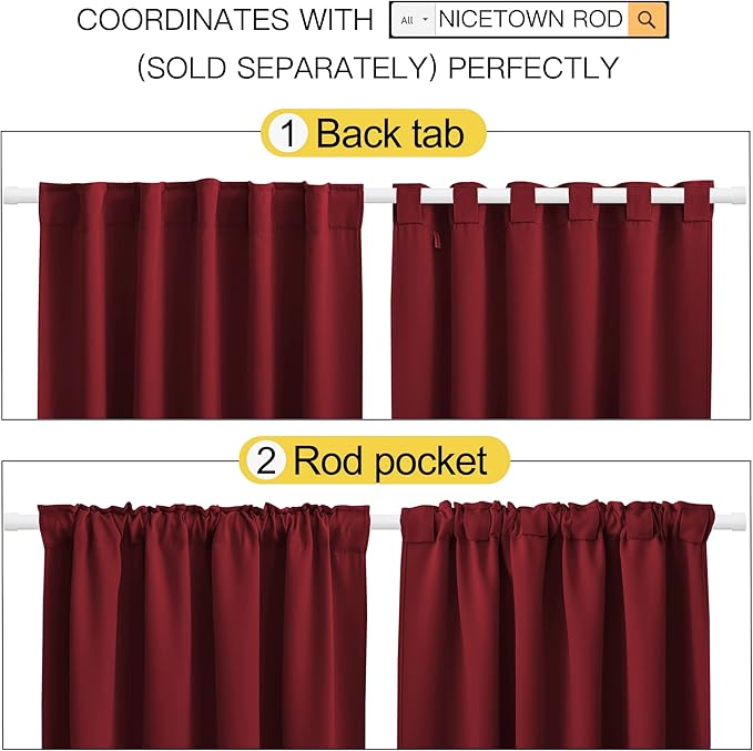 NICETOWN Christmas Burgundy Blackout Window Draperies Curtains - Image 3
