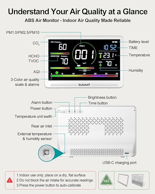 16 in 1 Indoor Air Quality Monitor, Battery Powered, Air Detector Air Quality - Image 7