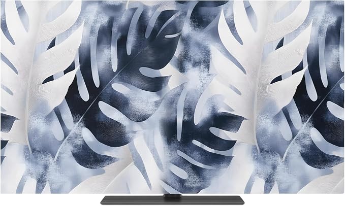 Farmhouse Blue Gray Leaf Indoor TV Cover, Elastic TV Screen Protector - Image 2