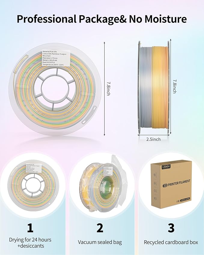 LANDU Silk PLA 3D Printer Filament Multicolor Rainbow PLA Filament 1.75mm - Image 6