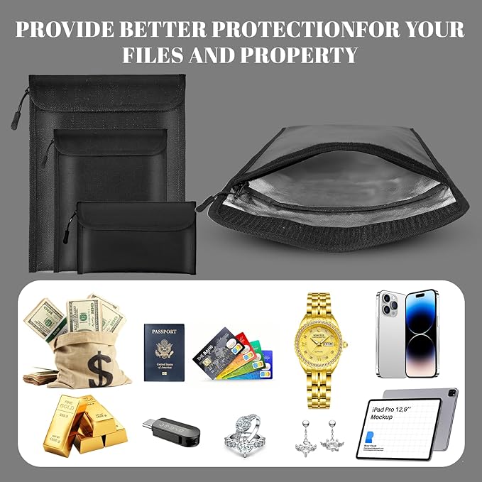 Fireproof Waterproof Document Bag 3-Pack Black 2000℉ Money Bag - Image 6