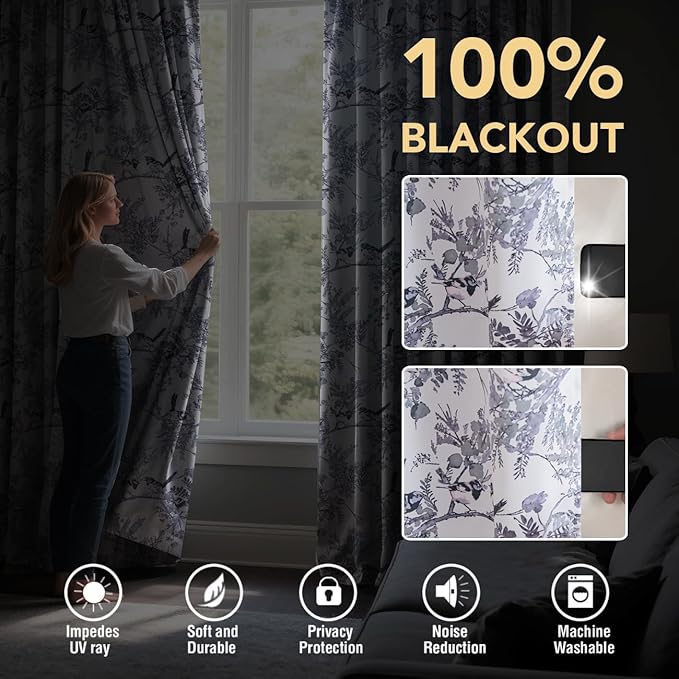 H.VERSAILTEX Floral 100% Blackout Curtains 63 inch Length 2 Panels Vintage - Image 3