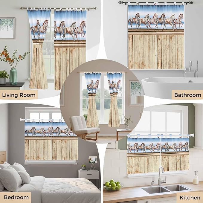 Western Horse Kitchen Curtains 36 Inch Length, Small Window Curtains Tab Top - Image 7