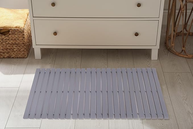 Bath Mat Bathroom Rugs Floor Wood Shower Bathtub Waterproof Non Slip Grey - Image 6
