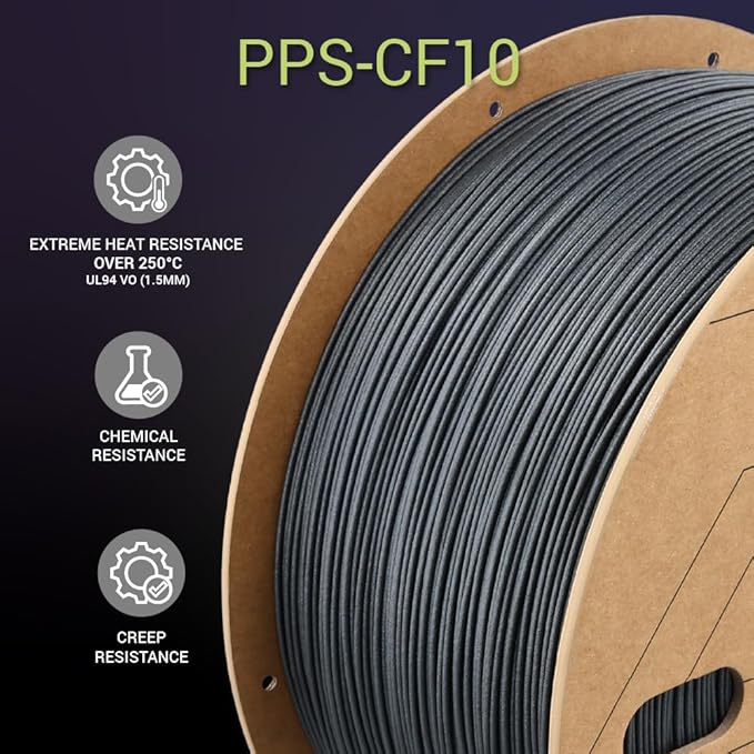 Polymaker Fiberon PPS-CF10 Filament Black 1.75mm 3kg, Extreme Heat Resistance - Image 7