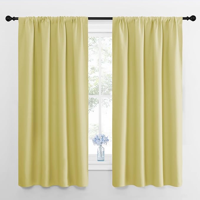 NICETOWN Window Curtains for Bedroom, Paler Yellow, 2 Panels, W42 x L48 -Inch by NICETOWN