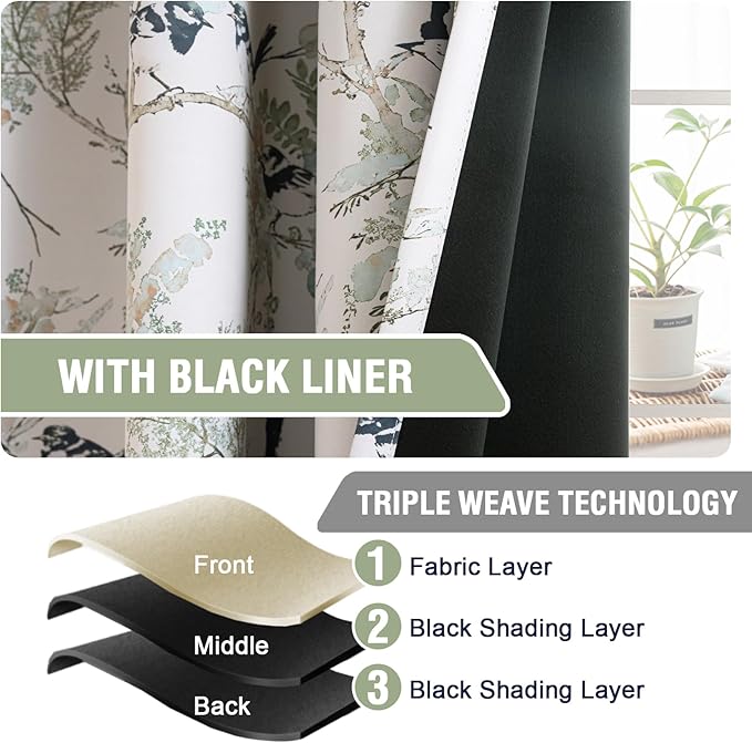 H.VERSAILTEX 100% Blackout Floral Curtains 84 inch Length 2 Panels Set - Image 4
