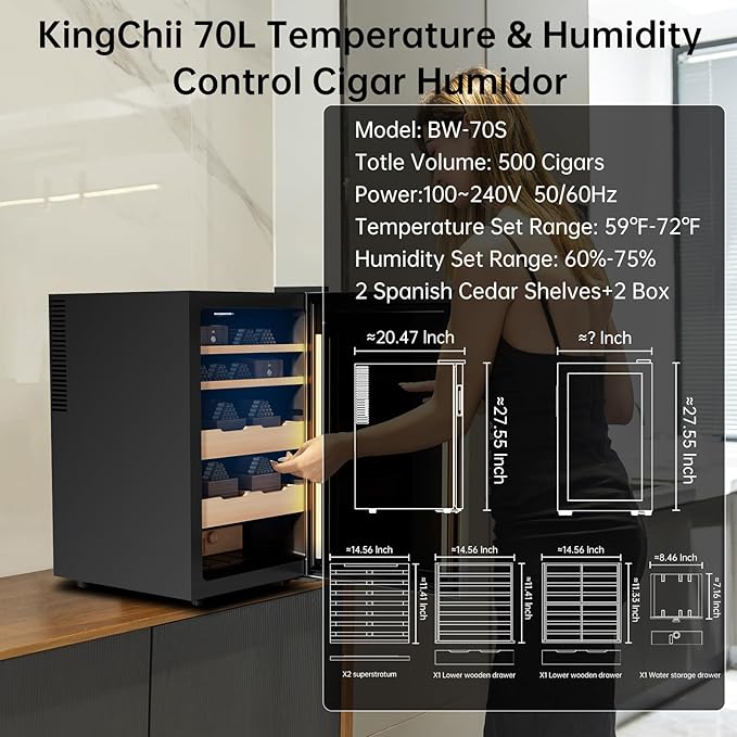 KingChii Upgrade 70L Temperature & Humidity Control Cabinet, Built-in - Image 6