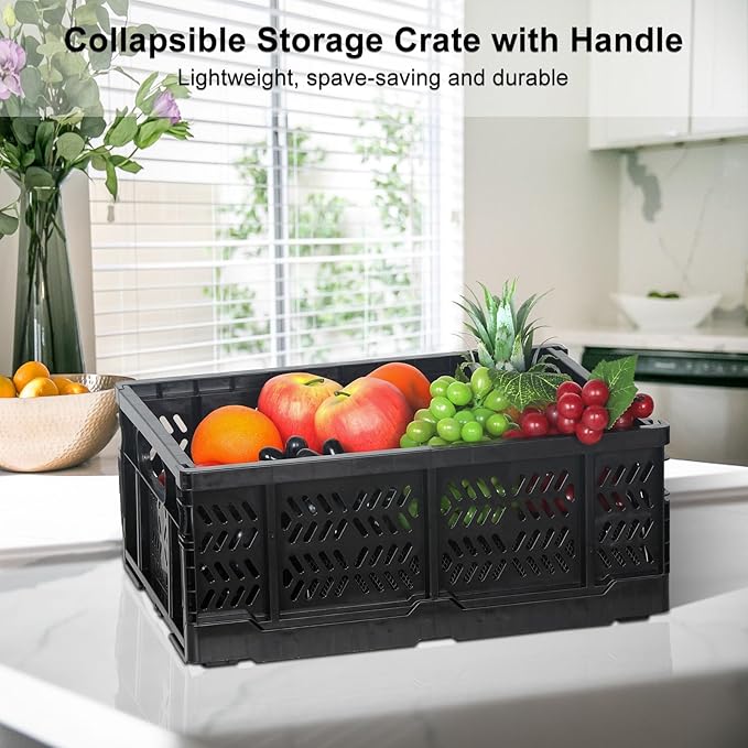 Heavy Duty Plastic Milk Crates for Storage, Collapsible Storage Basket - Image 2
