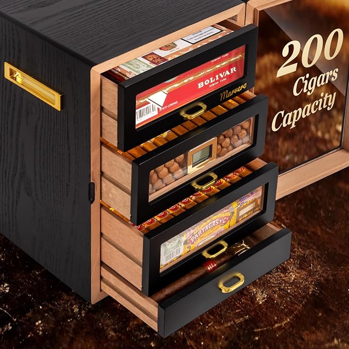 Cigar Humidor, Desktop Humidor Cabinet Triple-Sided Light - Image 7