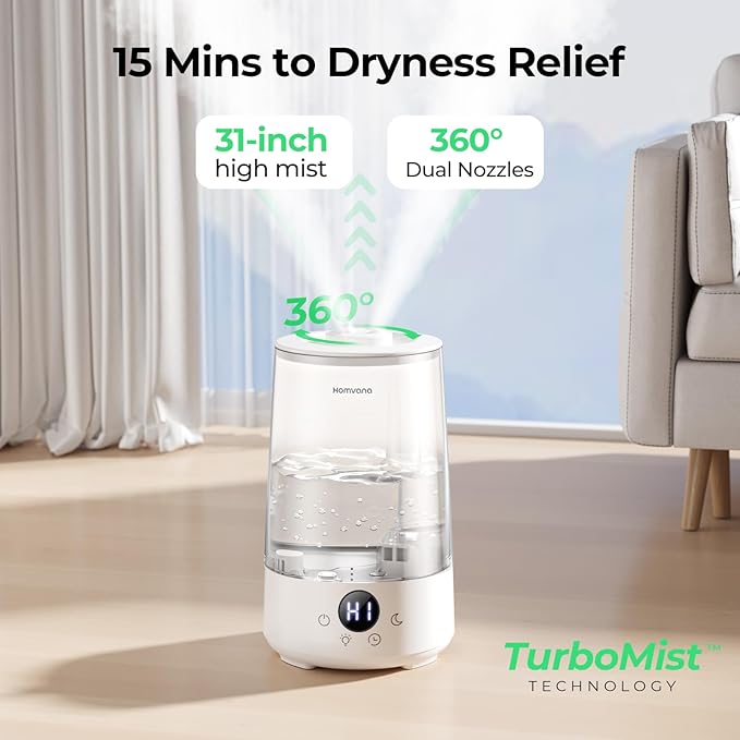 Homvana Humidifiers for Bedroom Home, 3.6 L Cool Mist Top-Fill 34H Super Long - Image 3