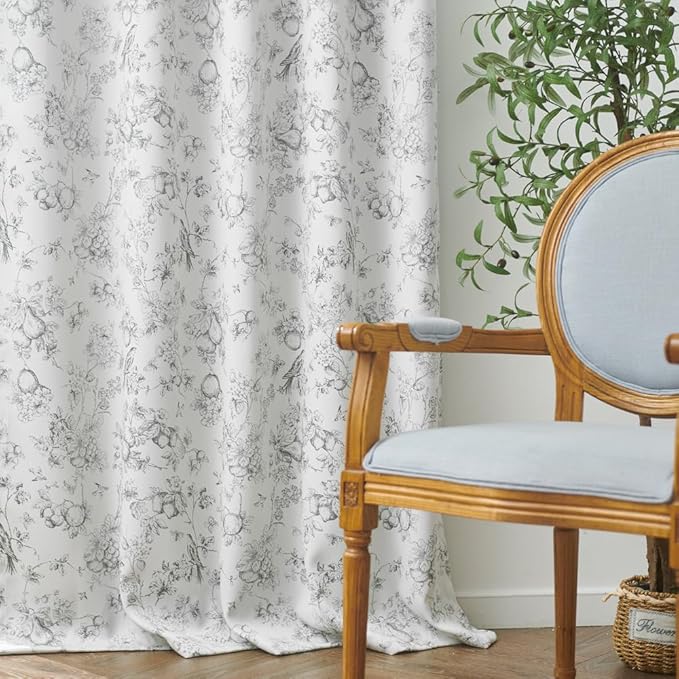 jinchan 95% Blackout Floral Curtains 84 Inches Long, Printed Flower Grey - Image 8