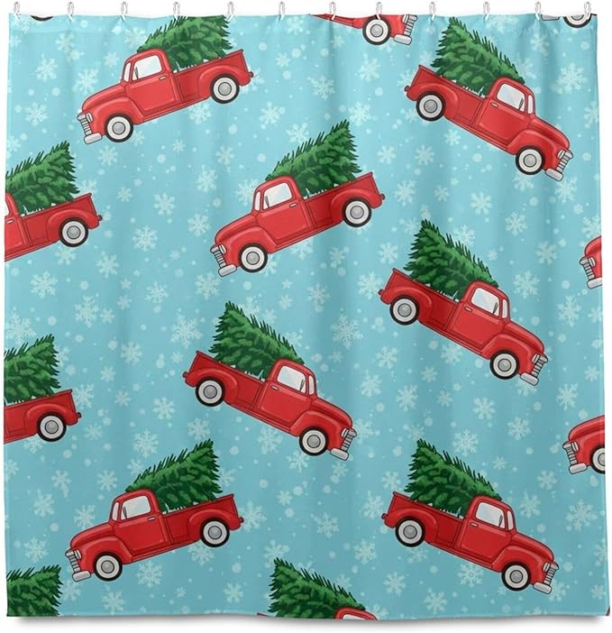Car Christmas Tree Blue Shower Curtain Liner 72×72 inch - Image 2