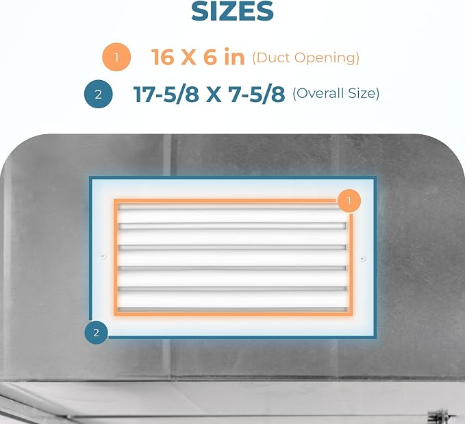 Aluminum 16 x 6 Inch Vent Cover Return Air Grille, Rustproof AC Transfer Grille - Image 3
