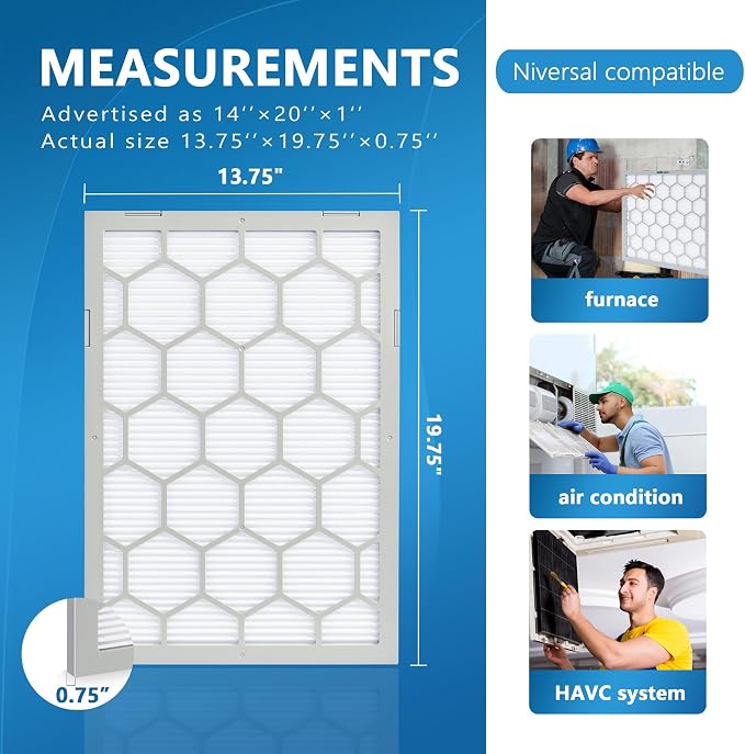 14x20x1 MERV 8 Air Filter, AC Furnace Air Filter, Reusable ABS Plastic Frame - Image 3