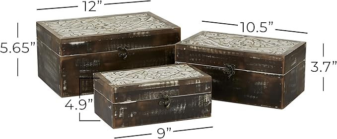Deco 79 Wood Floral Handmade Decorative Box Decorative Keepsake Boxes - Image 6