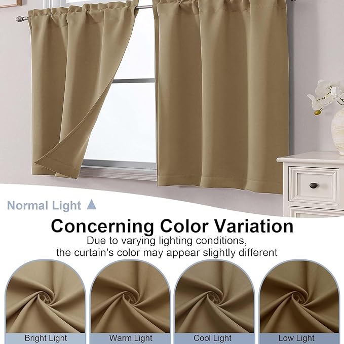 Chyhomenyc Taupe Short Blackout Curtains 24 Inch Length, Small Kitchen Curtain - Image 8