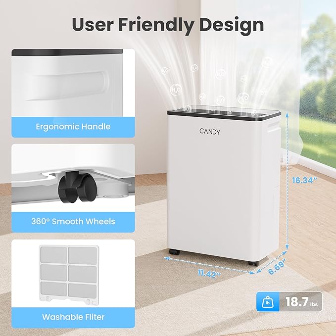 Candy 2000 Sq.Ft Dehumidifiers for Home, 34 Pints Portable Dehumidifier - Image 7
