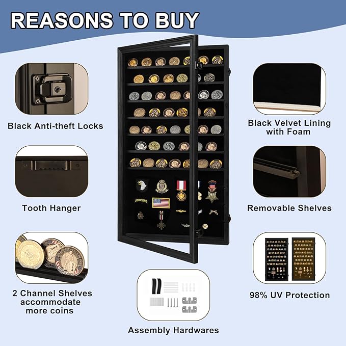 Jinchuan Military Challenge Coin Display Case Lockable Cabinet Holder Shadow Box - Image 5