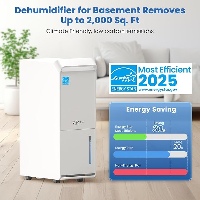 2000 Sq.Ft Most Efficient Energy Star 2025 Dehumidifier, Vellgoo 25 Pint/D - Image 2