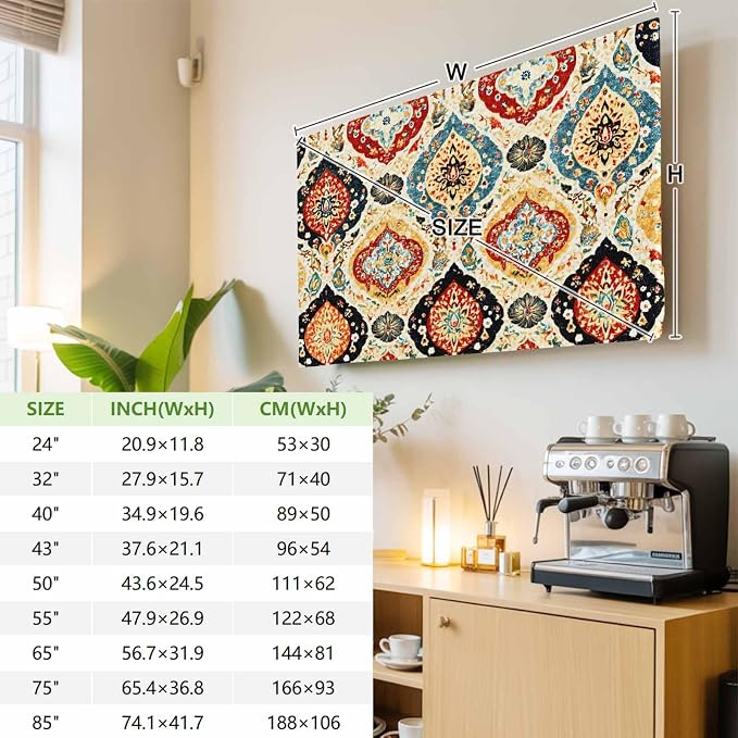 Retro Boho Moroccan Geometric Indoor TV Cover, Elastic TV Screen Protector - Image 3