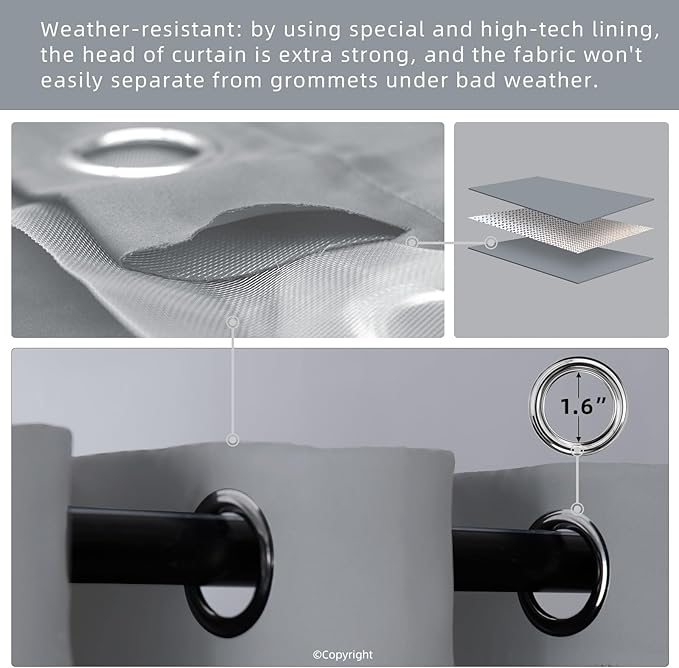 Water Resistant Outdoor Patio Curtain Darkening Thermal Insulated Indoor - Image 3