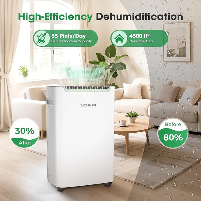Dehumidifiers for Home with Drain Hose, 75 OZ Water Tank, 4500 Sq.Ft 55 Pints - Image 3