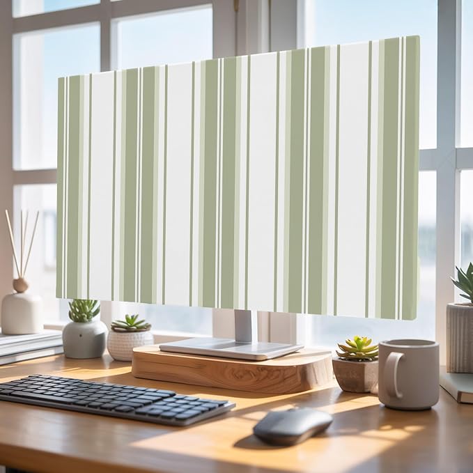 Vertical Green Stripes Indoor TV Cover, Elastic TV Screen Protector Minimalist by Unknown