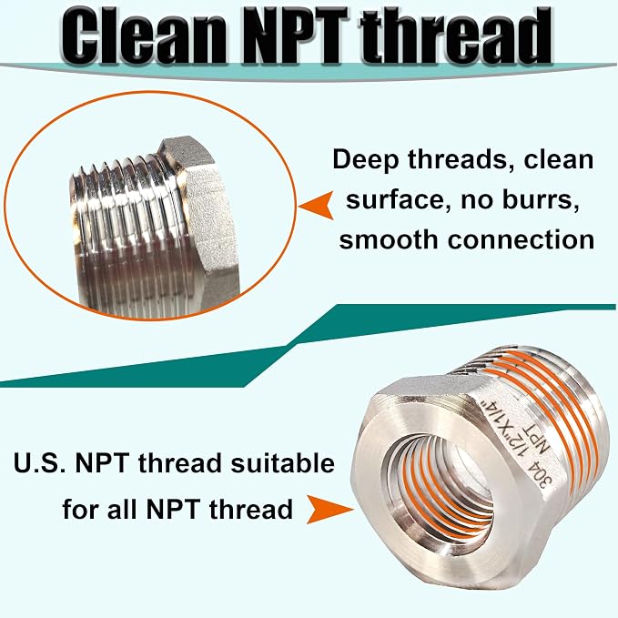 3/4" Male to 3/8" Female NPT Hex Bushing Reducer, 304 Stainless Steel NPT - Image 6