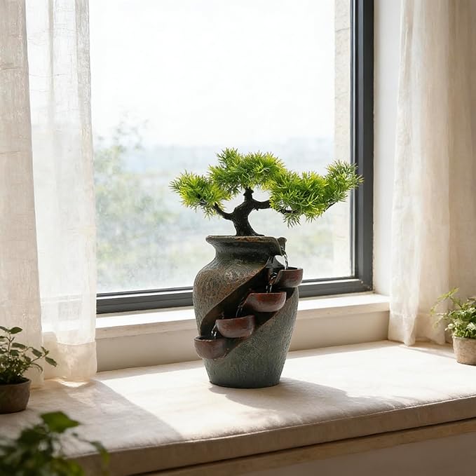 8.7inch Vase Type Artificial Bonsai Tree Fake Plant Mini Tabletop Waterfall - Image 8