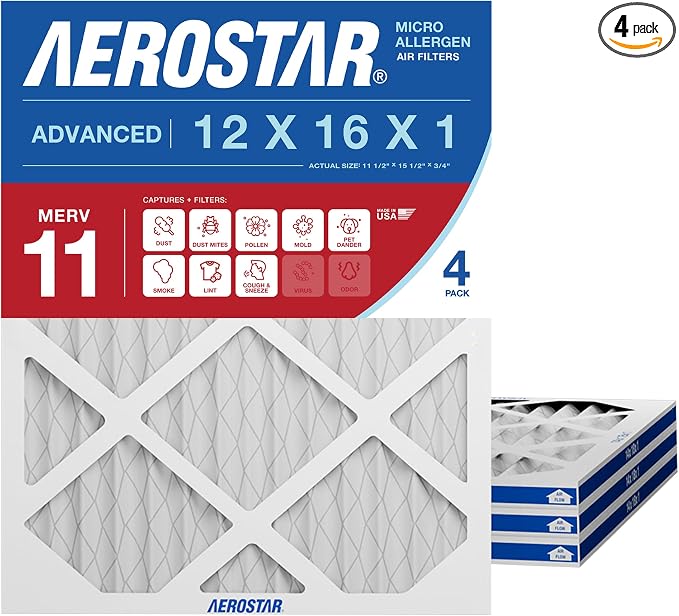 Aerostar 12x16x1 MERV 11 High Efficiency Pleated Air Filter, Electrostatic AC by AirFiltersDelivered