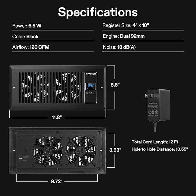 VIVOSUN Quiet Register Booster Fan, Smart Register Vent - Image 8