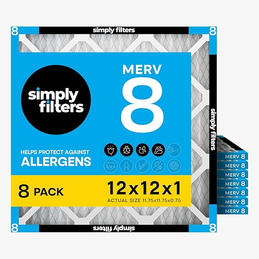 Simply 12x12x1 Air Filter, Merv 8, 8 Pack, by SimplyFilters