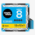 Simply 12x12x1 Air Filter, Merv 8, 8 Pack, by SimplyFilters