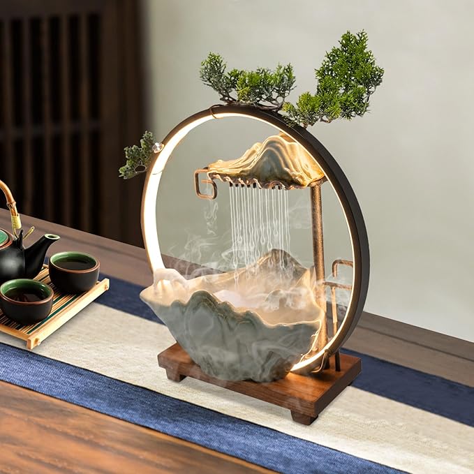 15In Fake Tree Bonsai Humidifier Water Fountain Waterfall Indoor Tabletop - Image 2
