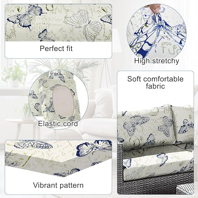 8pcs Outdoor Printed Sofa Seat Cushion Covers Strechable, Waterproof Elastic - Image 3