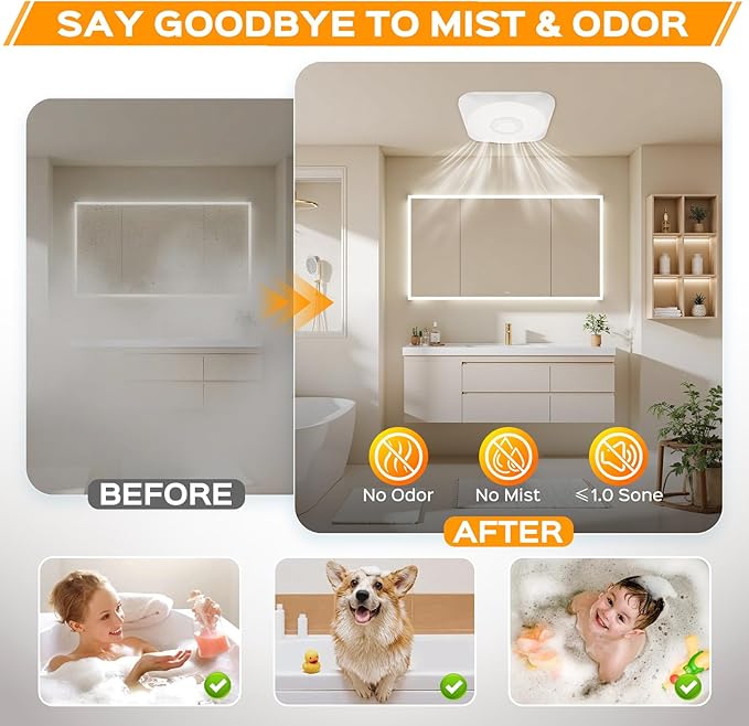 Bathroom Exhaust Fan with Light, 36W Quiet Vent Fan - Image 4