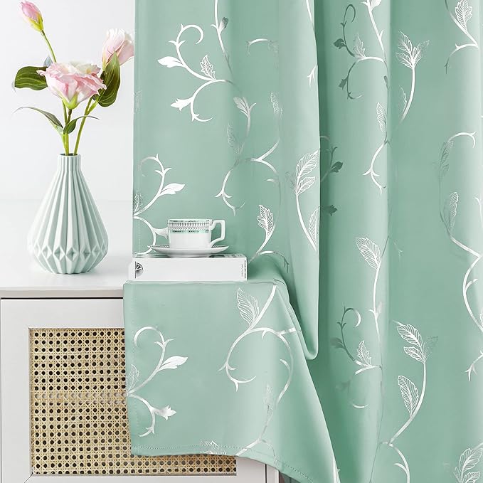 BUHUA Blackout Curtains 96 Inches Long, Vine Foil Print Pattern Room Darkening - Image 5