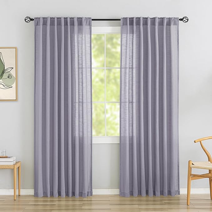 DONREN Lavender Light Purple Linen Back Tab Sheer Curtains 84 Inches Long 2 by DONREN