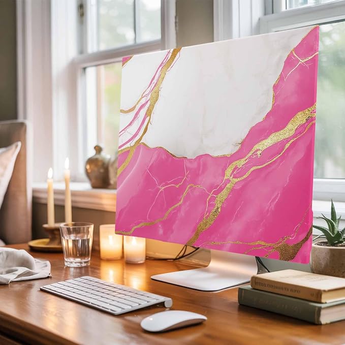Elastic Indoor TV Cover 24" Dust Protector, Nature Marble Crack Yellow Lines - Image 8