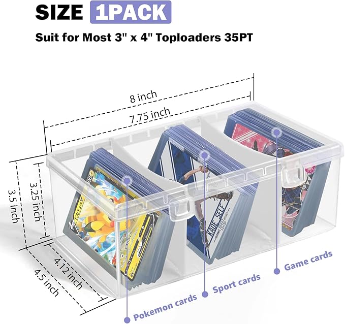 Trading Card Storage Box with 2 Dividers, Toploads Storage Box Plastic Baseball - Image 2