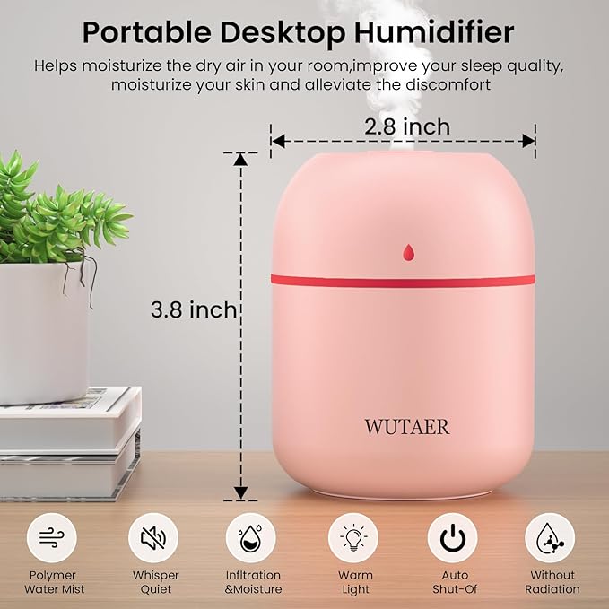 Portable Small Humidifier, WUTAER USB Personal Desktop Humidifier - Image 2