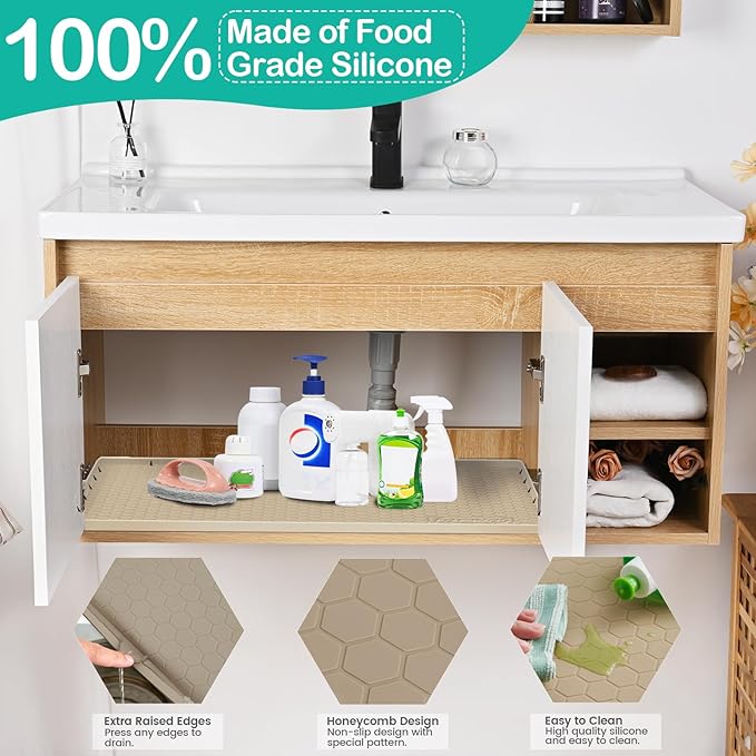 Waterproof Under Sink Mat 28" x 19", Silicone Cabinet Liner, Rubber Protector - Image 3