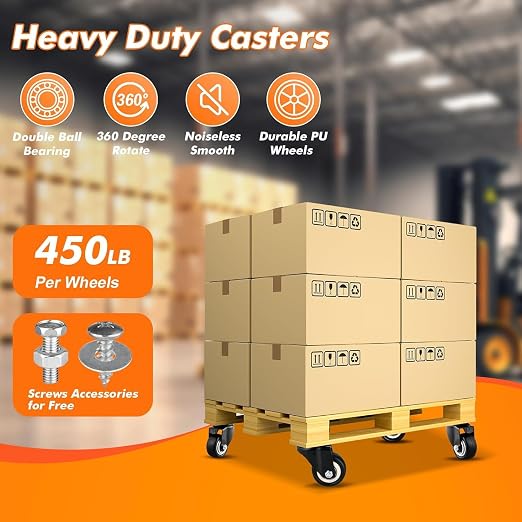 1.5" Casters Set of 16 Heavy-Duty Industrial Caster Wheels Without Brake PU - Image 6