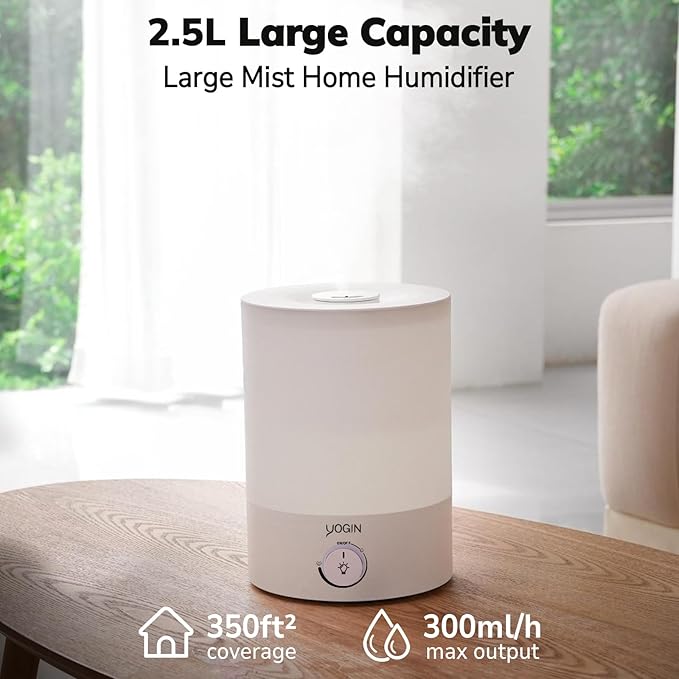 YOGIN Humidifiers for Bedroom Large room, Top fill 2.5L Ultrasonic cool mist - Image 2