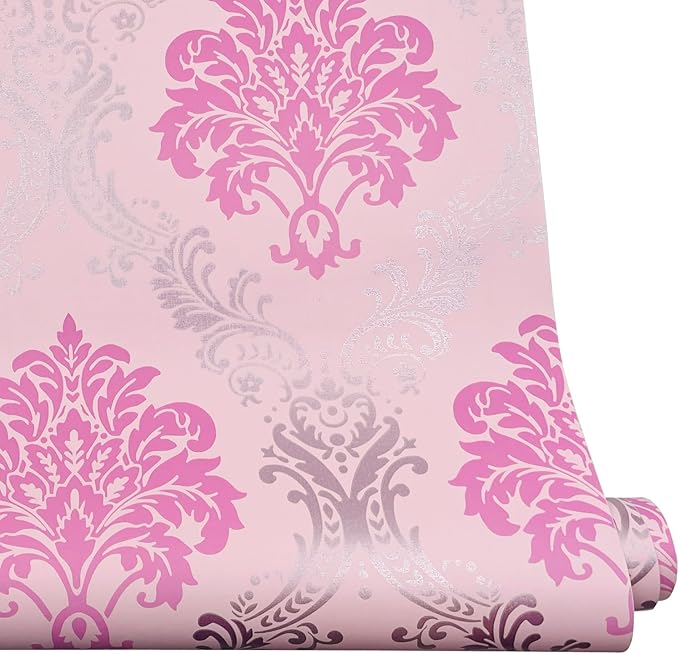 Yifely Vintage Pink Damask Self-Adhesive Shelf Drawer Liner Moisture Proof PVC - Image 3
