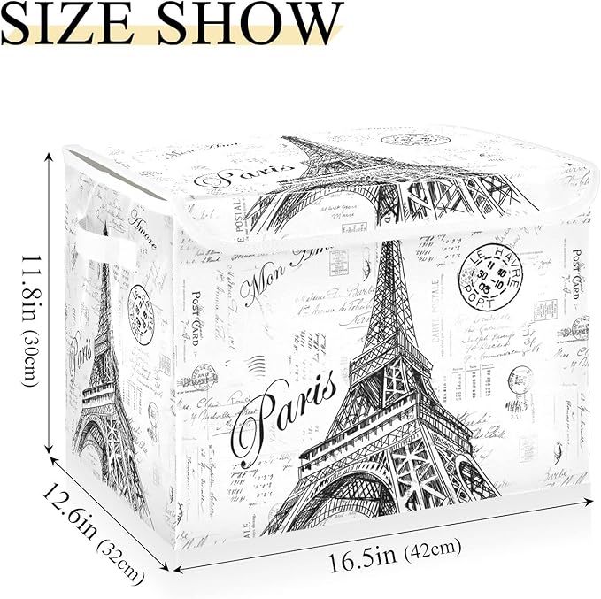 Kigai Paris Eiffel Tower Lidded Home Storage Bins, Foldable Storage Basket - Image 3