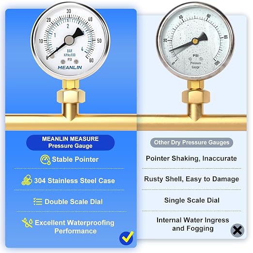 MEANLIN MEASURE 0~60Psi Dry Pressure Gauge Stainless Steel 1/8" NPT 2" FACE - Image 5