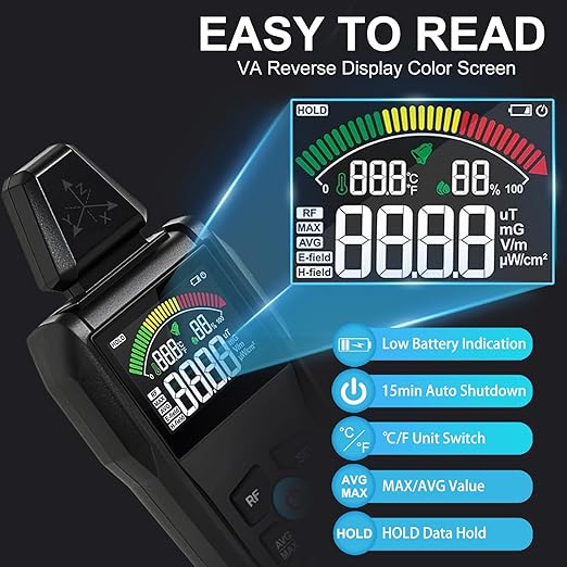 EMF Meter Radiation Detector, 5-in-1 EMF Detector, Magnetic Field & Radio - Image 4