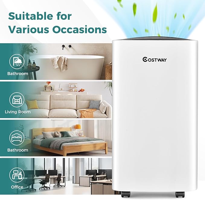 COSTWAY Dehumidifier for Large Room and Basements, Portable 30 Pints - Image 8